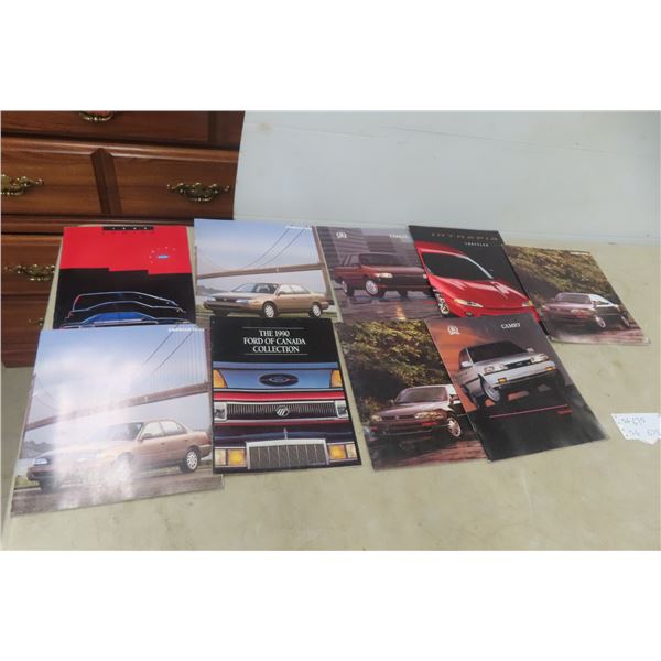 Box of 9 Dealership Auto Sales Brochures from the 1990s: Chrysler, Toyota, Ford