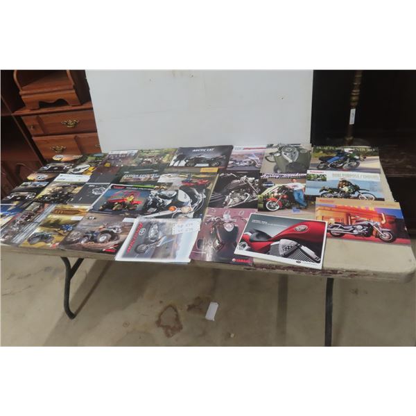 14 Motorcycle Dealership Brochures (1999–2008) & 10 ATV Brochures (Argo, Arctic Cat) Plus Yamaha Sn