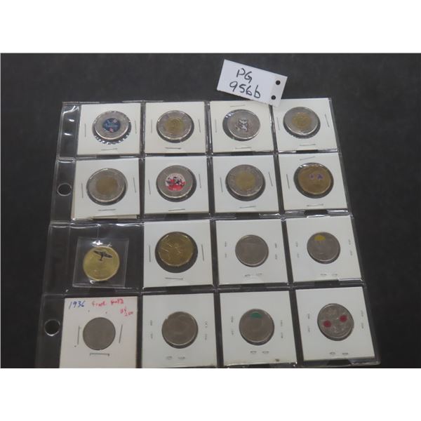 16 Canadian Coins in Folder Sheets and Coin Flips