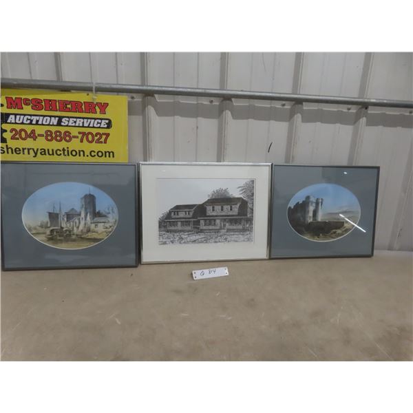 3 Framed Pictures, 12" x 16"