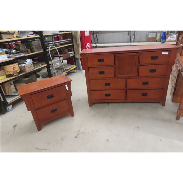 Dresser w/Night Stand, 40" x 60" x 18"; Nightstand 26" x 16" x 30"