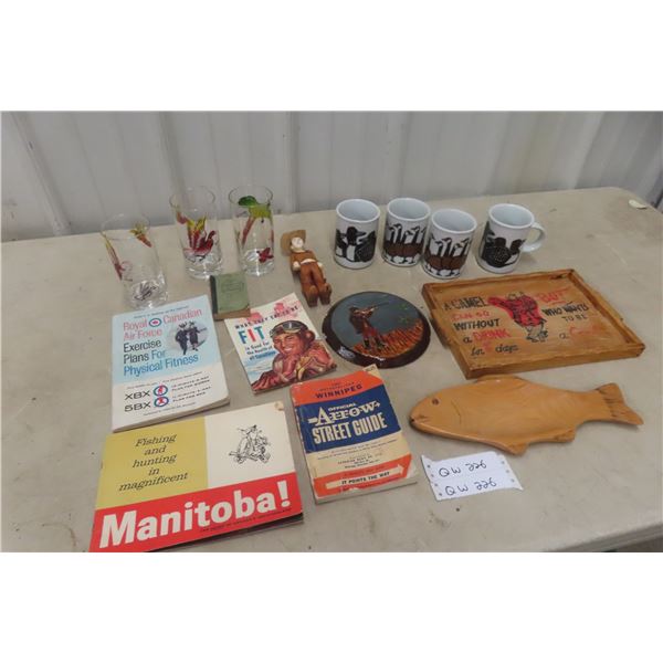 Glass Ware, Vintage Wpg Arrow Street Guide, Booze Tray Cups