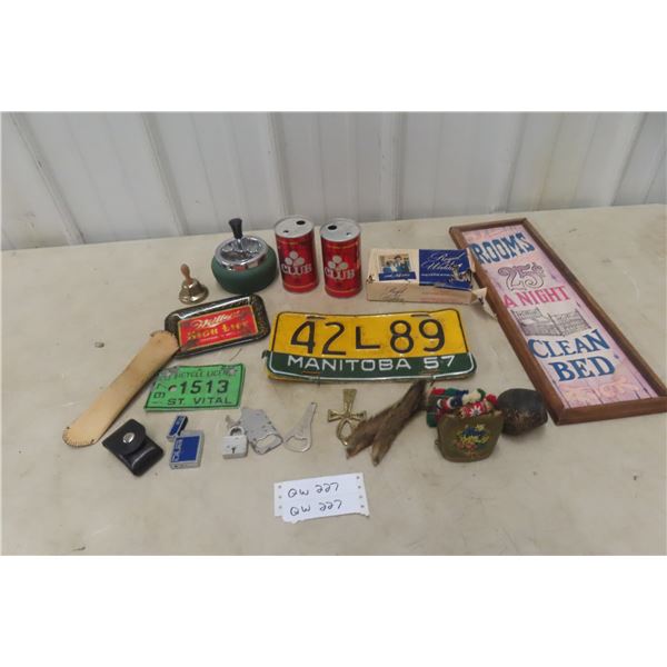 License Plate, Old Club Beer Case, Vintage Ashtray, Dub Lighter Bells, and More