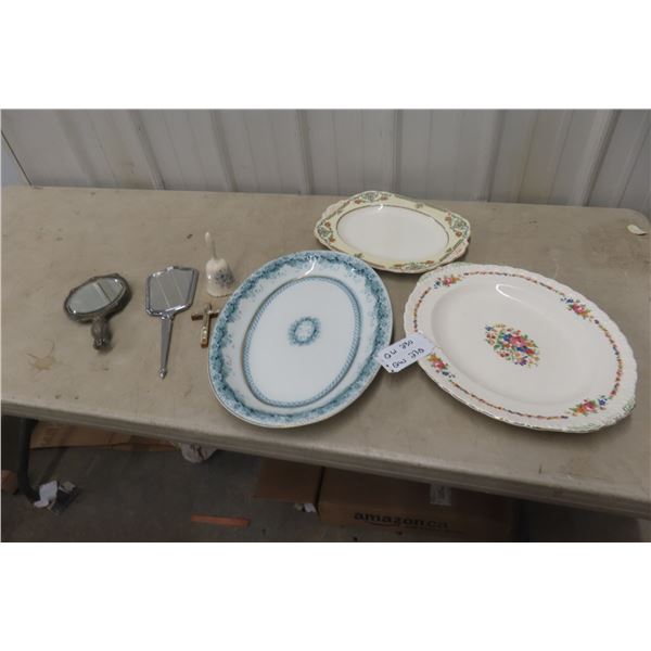 Handled Mirror, Serving Trays, and China Doll