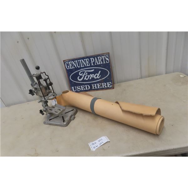 Craftsman Press for a Drill, Modern Ford Sign, and Roll of Leather