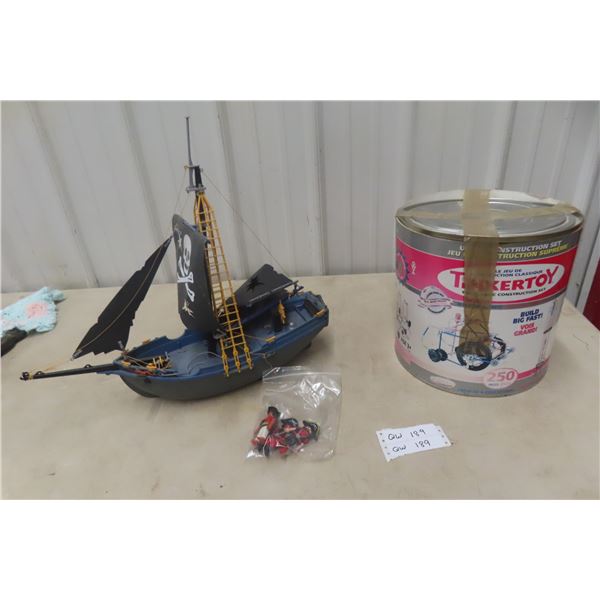Tinker Toy Construction Set With Playmobil Pirate Ship