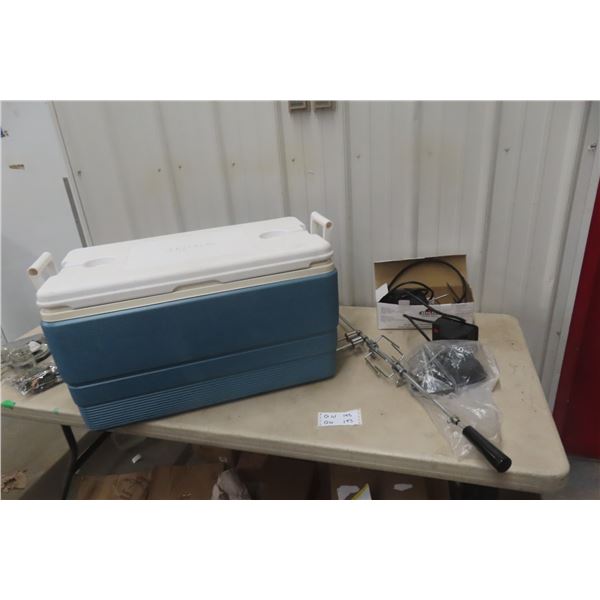 Igloo Picnic Cooler and Napoleon Heavy-Duty for BBQ Rotisserie