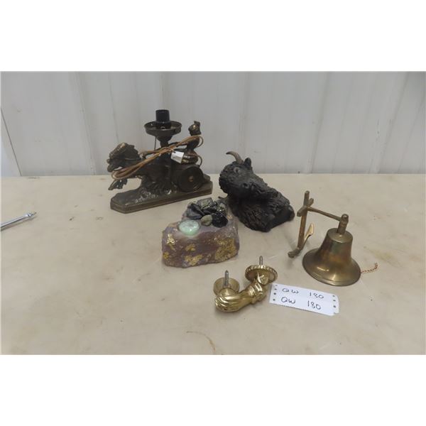 Mid Evil Lamp, Buffalo Ornament w/ Wall Mount, Door Knocker