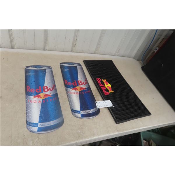 Red Bull Branded Bar Counter Mat, Tip Mat, and 2 Signs, 7" x 20"