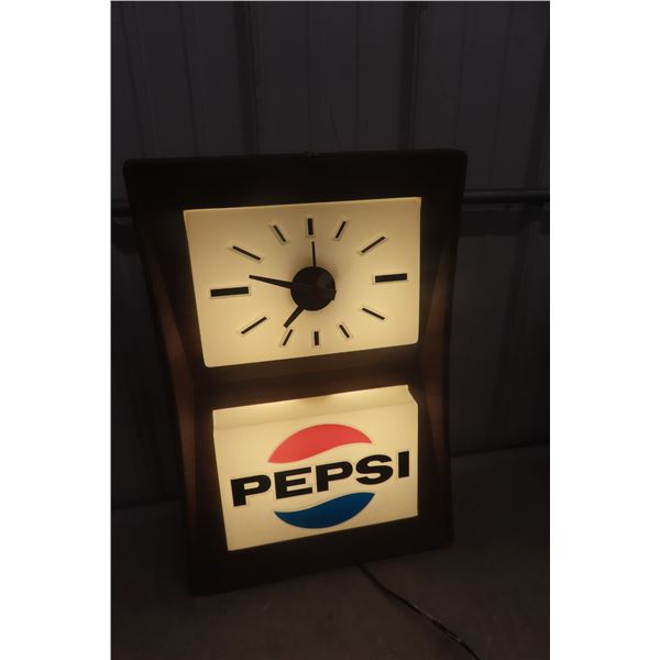 Vintage Pepsi Cola Light-Up Clock, 23" x 16" x 5", Lights Up