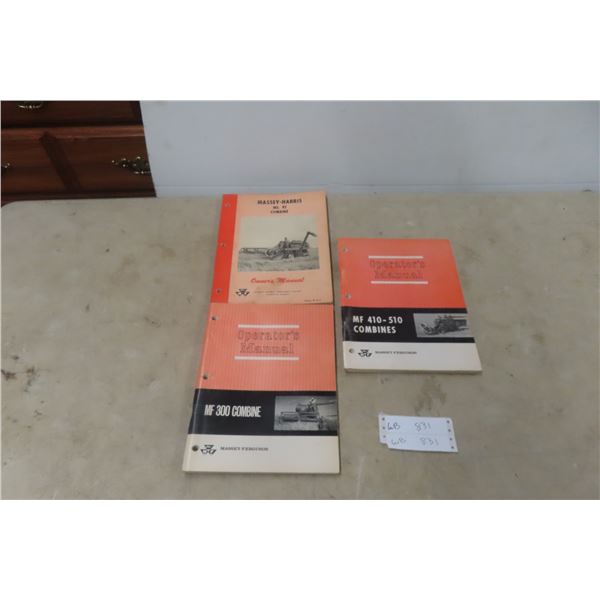 3 Vintage Massey Harris and Ferguson Combine Manuals, MH92, MF300, MF410-510