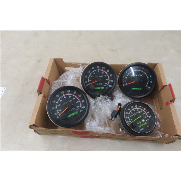 Vintage Arctic Cat Snowmobile Speedometers and Tach Gauges, Quantity 4