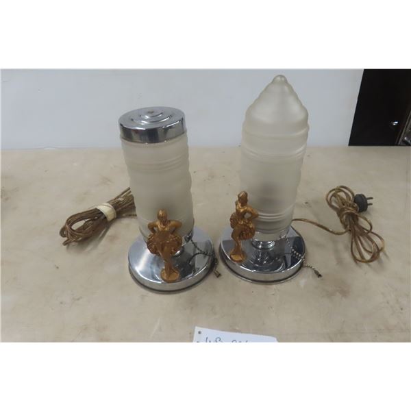 Antique Pair of Art Deco Desk Risqué Lamps, Working