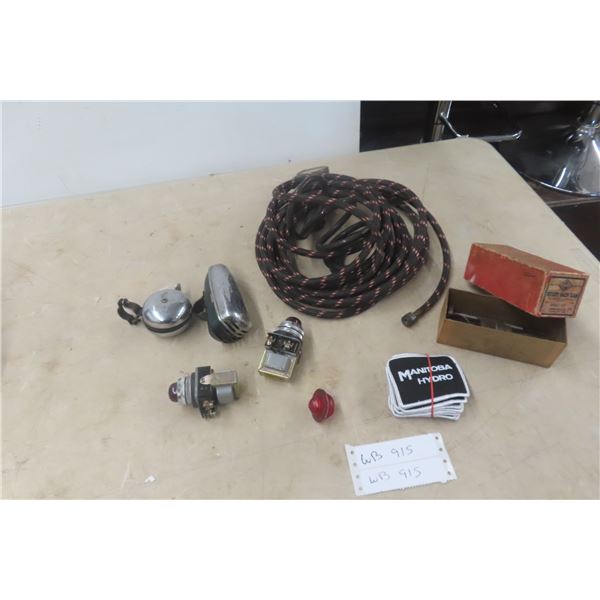 Vintage Cycle Parts incl. Lights, Wheel Lock, Tool, Horn & Hydro Patches