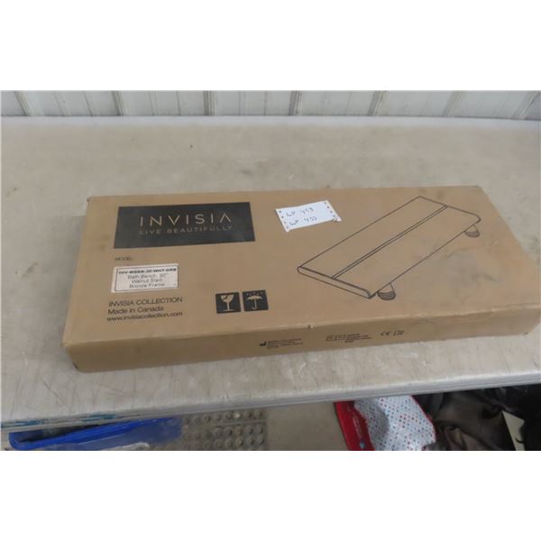 Invisia Bath Bench, 30", Walnut Stain Bronze Frame New!