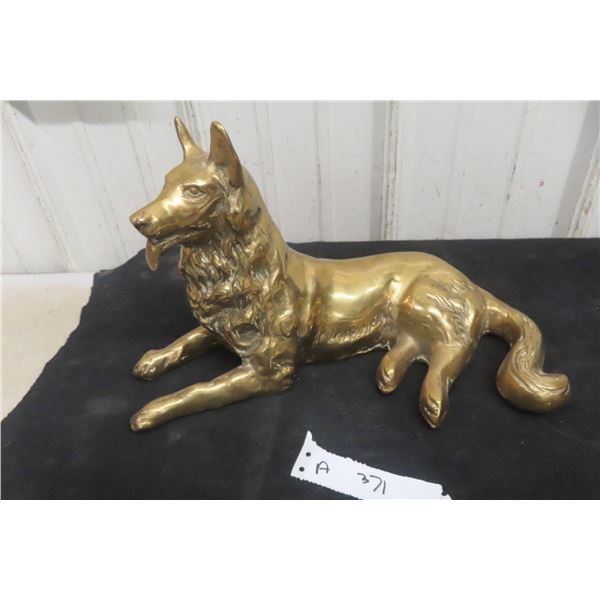 Brass Dog Ornament, 9" High x 14" Long