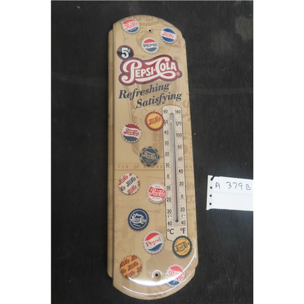 Pepsi Advertising Metal Thermometer, 17" x 5"