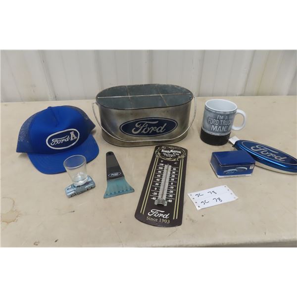 Ford-Themed Lot With Thermometer, Window Scraper, And Tray