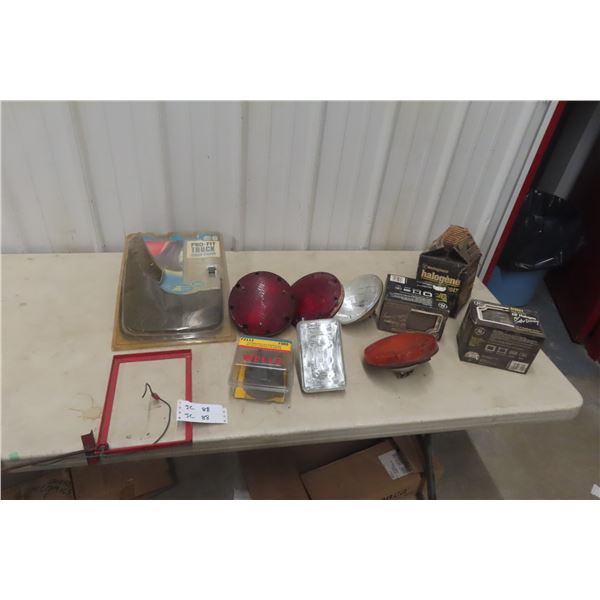Automotive Parts Lot Including Headlights, Distributor Cap, And NOS Mud Flaps