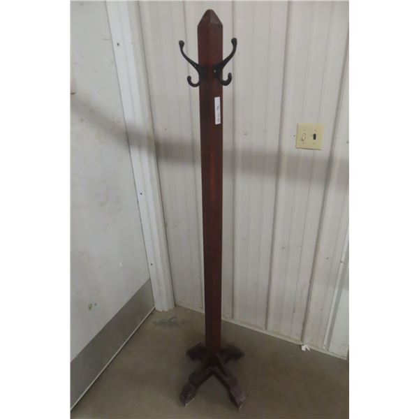 Wooden Coat Tree With Hooks, 68" Tall