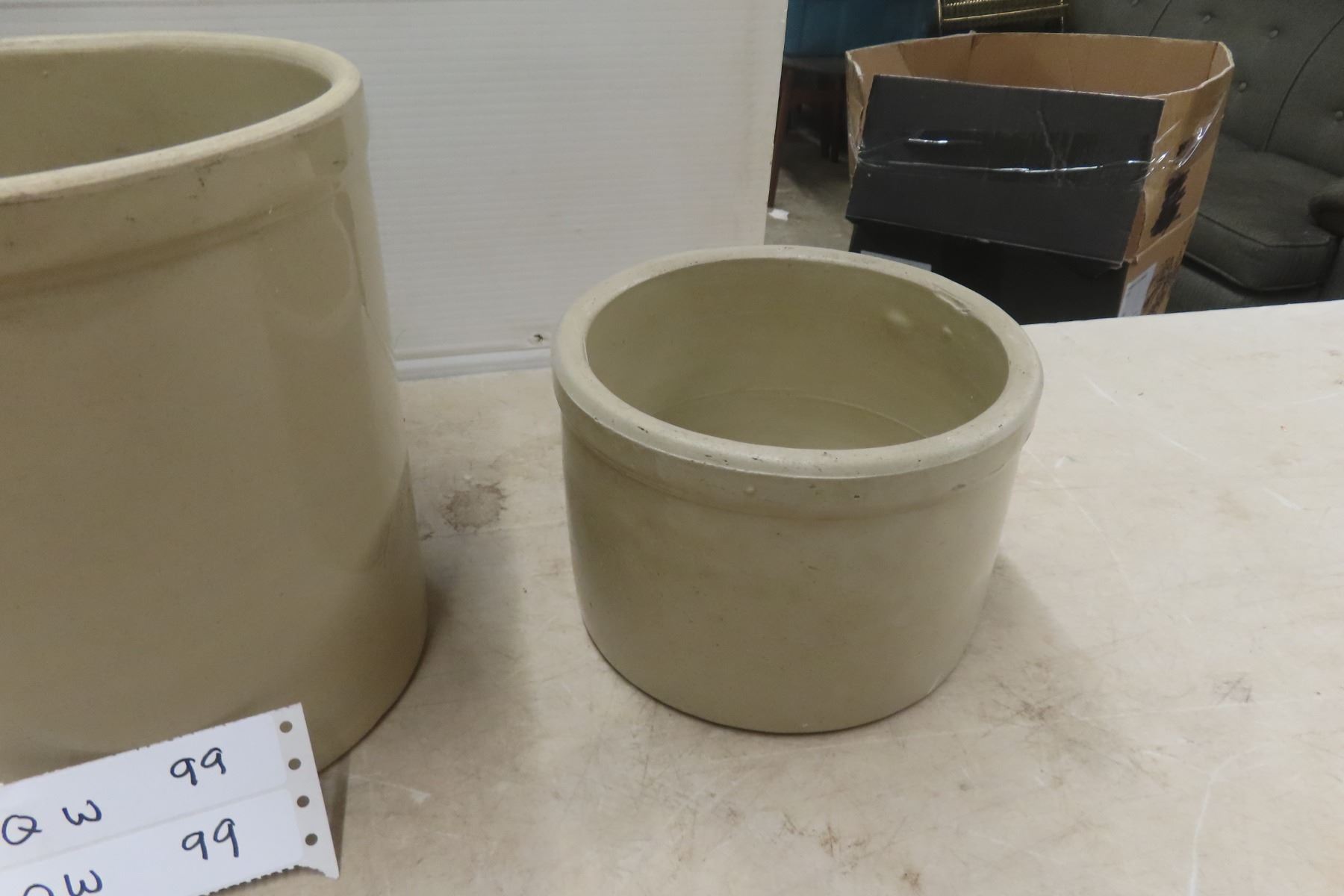 3 Medalta Stoneware Crocks With 1 Small Crock - 2 Gal, 1 Gal, 1/2 Gal