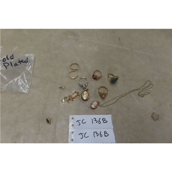 Gold-Plated Costume Jewelry Including Rings And Necklace