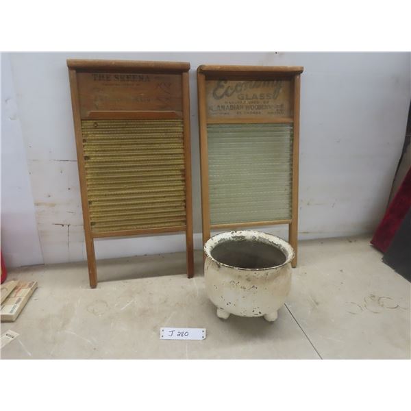 2 Wash Boards and Footed Metal Pot