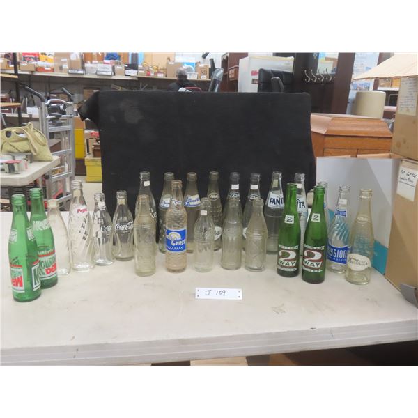 24 Soda Bottles: 2 Way, Suncrest, Coke, Nesbitt's, Mission, Snow White, Pepsi