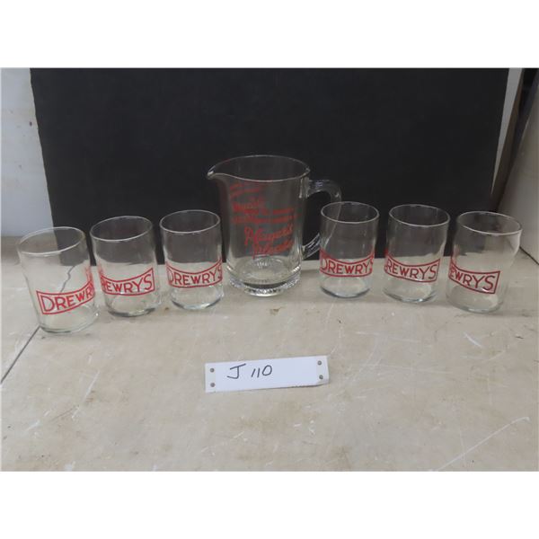 6 Drewry Glasses And Players Pitcher