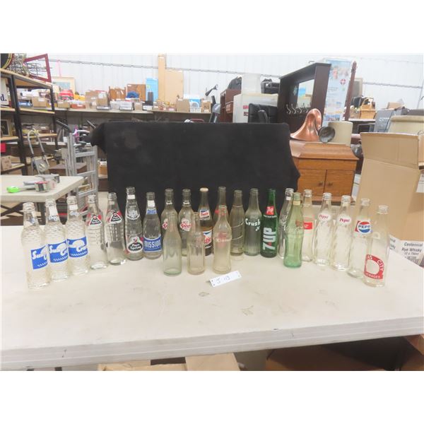 24 Soda Bottles: Suncrest, Pure Spring, Frostie, 7 Up, Pepsi, Coke, Plains City