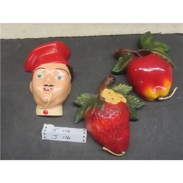 3 Vintage Chalkware String Holders