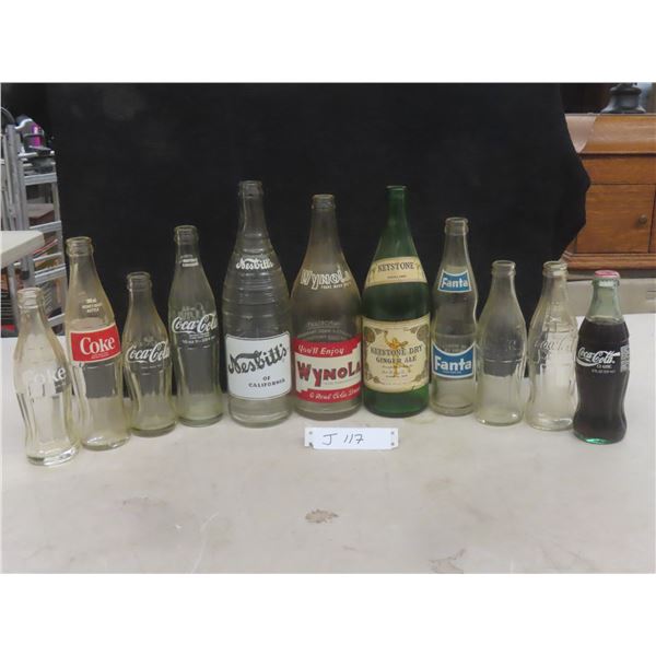 11 Soda Bottles: Wryola, Coke, Keystone, Nesbitt's