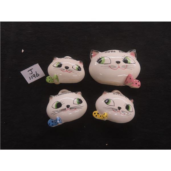 4 Piece Holt Howard 1959 Ceramic Kitten Spice Holders