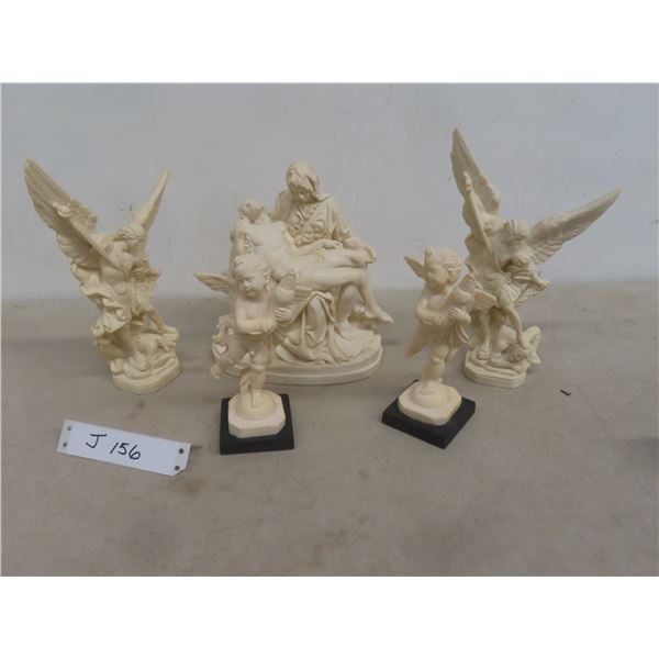 5 Carved Figurines Tallest 9"
