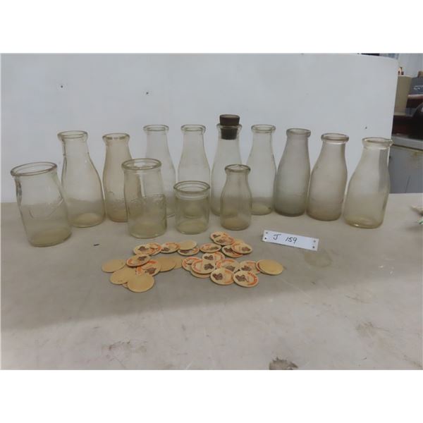 13 Vintage Milk And Creamer Bottles: Coop, Crescent, Modern With Cardboard Caps