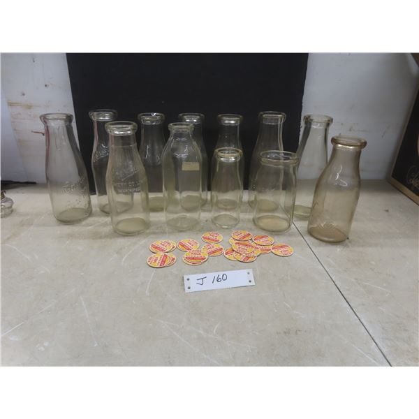 12 Milk Creamer Bottles: Crescent, City, Silverwood With Cardboard Caps