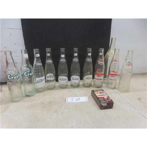 11 Soda Bottles: Crush, Hires, Nesbitt's, Pic-A-Pop And Hires Root Beer Extract With Original Box