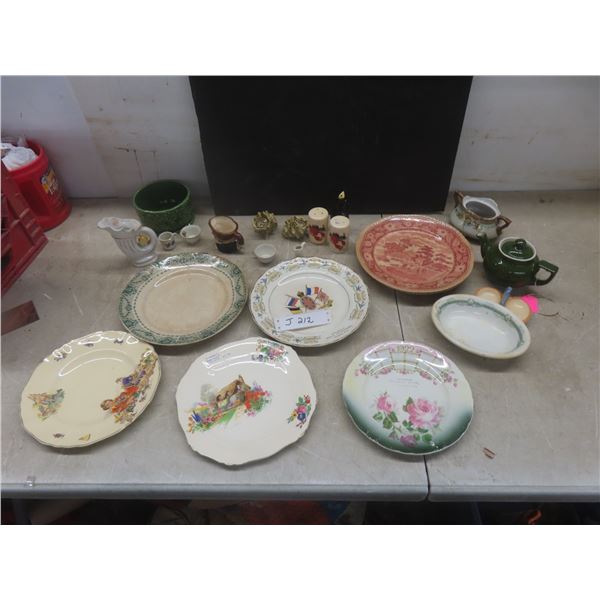 China Plates, Salt And Pepper Shakers, Miniature Cups, And Toby Mug