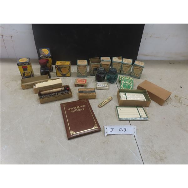 Vintage Waterman Ink, Some With Product, Gummed Labels, Reinforcements, Paper Clips, And More