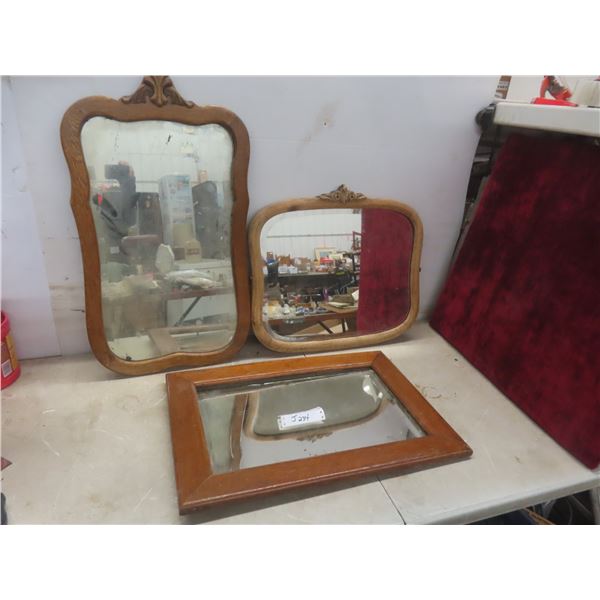 3 Framed Antique Mirrors, Largest 29" x 17"