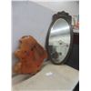 Image 1 : Vintage Burl Wood Slab Wall Clock 24" x 27", Missing Some Numbers & Framed Beveled Mirror 42" x 21"