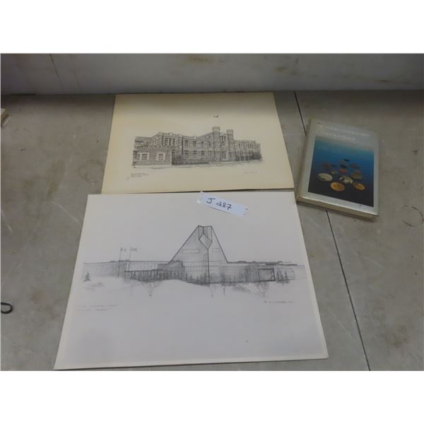 2 Drawings Royal Canadian Mint Ottawa & Winnipeg 12" x 17" And Hardcover Book
