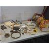 Image 1 : Drawer Hardware, Vintage Radio Tubes, Capacitors, Diodes, Whisk Broom, Cast Good Cook Horseshoe, Oi