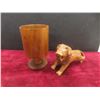 Image 5 : Hand Carved Wooden Horse 9 1/2" Tall, Goblet, Lion, Elephant & Onyx Marble Ashtray