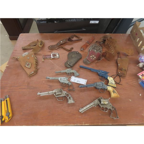 6 Toy Cap Guns: Daisy, Red Ranger, Texas, Young Buffalo Bill, Holsters And More