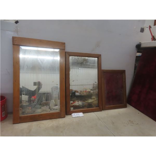 3 Antique Oak Framed Mirrors, Largest 26" x 16"