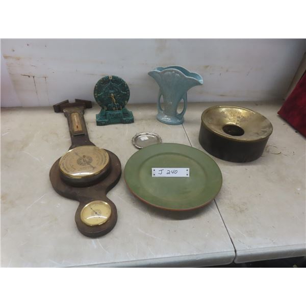 Barometer, Vase, Alberta Pottery, Desk Clock, Ashtray With Brass Top