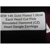 Image 7 : New 14K Gold Plated 1.0 tcw Each Heart Cut Pink Simulated Diamond (CZ) Heart Dangle Earrings