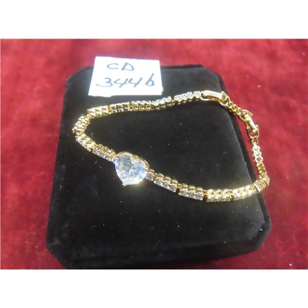 New 18K Gold Plated 4.0 ct Heart Cut Simulated Diamond (CZ) Bracelet Adjustable 6.5"–7.5"