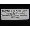 Image 9 : New 18K Gold Plated 4.0 mm Princess Cut Simulated Diamond (CZ) Tennis Necklace 18"